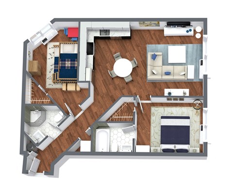 Floor plan for 2 beds, 2 baths, 1035 sqft